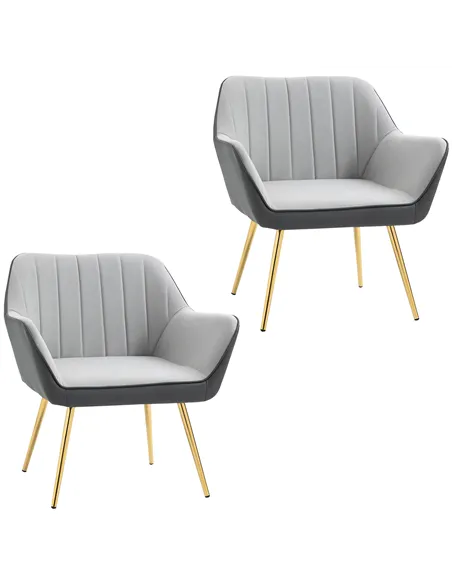 HOMCOM Velvet Armchairs, Upholstered Accent Chairs with Golden Steel Legs, Modern Vanity Chairs for Living Room and Bedroom, Set