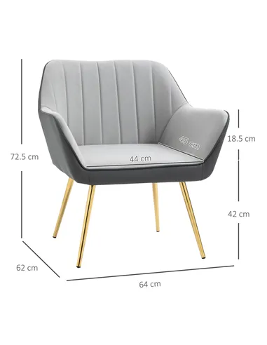 HOMCOM Velvet Armchairs, Upholstered Accent Chairs, Set of 2, Light Grey 839-P024