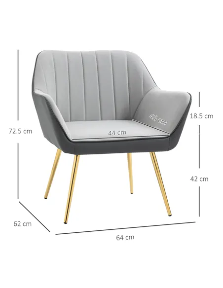 HOMCOM Velvet Armchairs, Upholstered Accent Chairs, Set of 2, Light Grey 839-P024