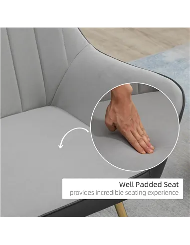 HOMCOM Velvet Armchairs, Upholstered Accent Chairs, Set of 2, Light Grey 839-P024