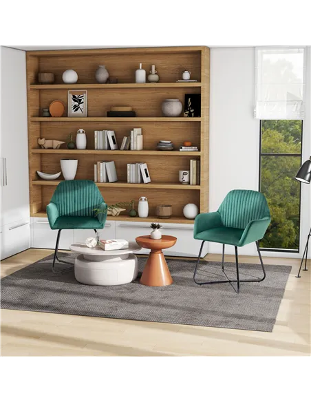 HOMCOM Modern Velvet-Feel Fabric Upholstered Armchair, Green 839-P026