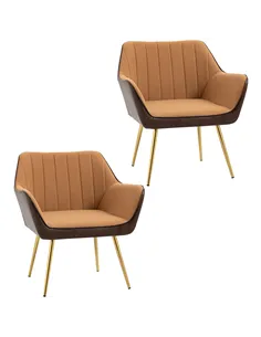 HOMCOM Velvet Armchairs, Upholstered Accent Chairs with Golden Steel Legs, Modern Vanity Chairs for Living Room and Bedroom, Set