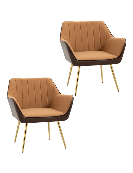 HOMCOM Velvet Armchairs, Upholstered Accent Chairs with Golden Steel Legs, Modern Vanity Chairs for Living Room and Bedroom, Set