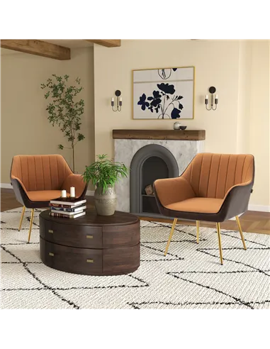 HOMCOM Velvet Armchairs, Upholstered Accent Chairs, Set of 2, Light Brown 839-P025