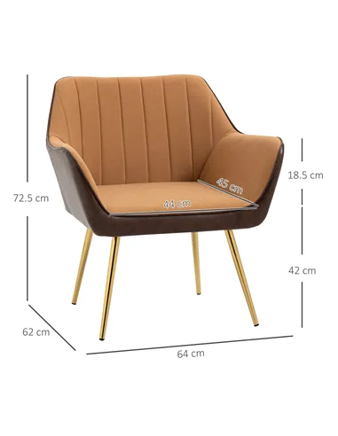 HOMCOM Velvet Armchairs, Upholstered Accent Chairs, Set of 2, Light Brown 839-P025