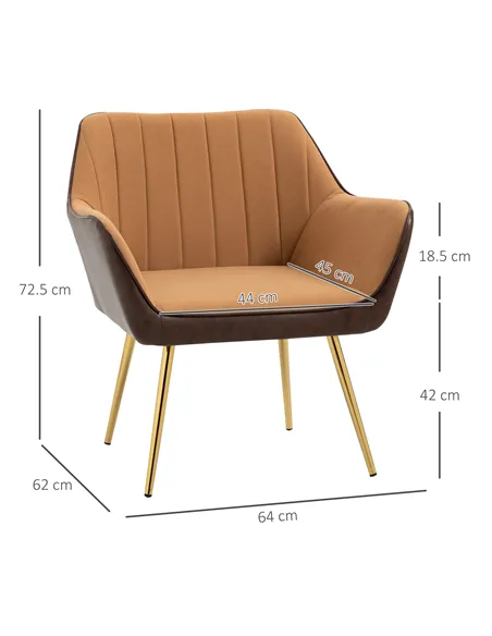 HOMCOM Velvet Armchairs, Upholstered Accent Chairs, Set of 2, Light Brown 839-P025