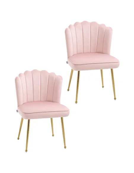 HOMCOM Shell Dining Chairs Set of 2, Upholstered Kitchen Chairs with Gold Metal Legs and Backrest, Velvet Fabric Lounge Leisure 