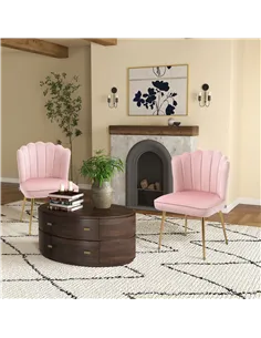 HOMCOM Shell Dining Chairs Set of 2, Upholstered Kitchen Chairs with Gold Metal Legs and Backrest, Velvet Fabric Lounge Leisure  2