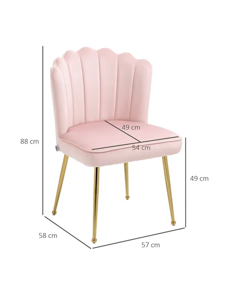 HOMCOM Set of 2 Modern Shell Luxe Velvet Accent Chair, Pink 839-P031
