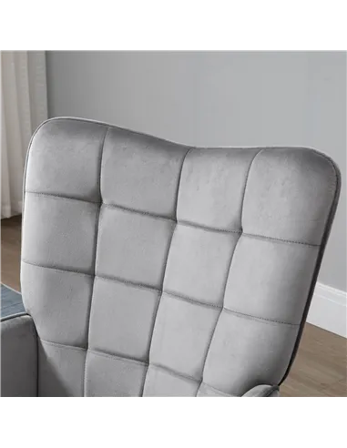 HOMCOM Modern Velvet-Touch Tufted Wingback Armchair, Grey 839-P032
