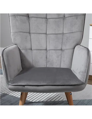 HOMCOM Modern Velvet-Touch Tufted Wingback Armchair, Grey 839-P032