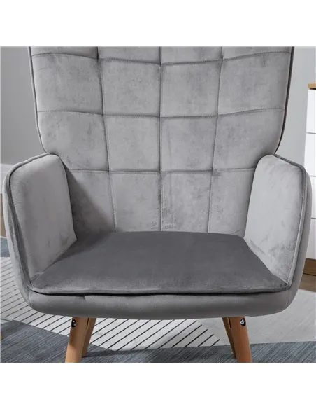 HOMCOM Modern Velvet-Touch Tufted Wingback Armchair, Grey 839-P032