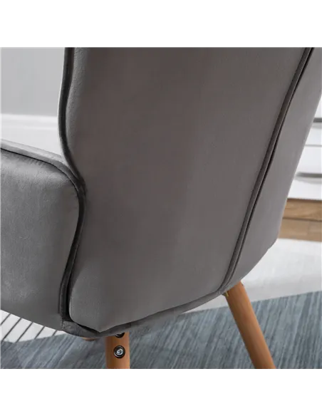 HOMCOM Modern Velvet-Touch Tufted Wingback Armchair, Grey 839-P032