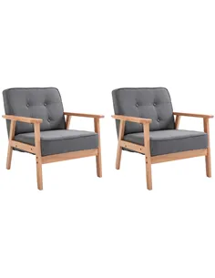 HOMCOM Armchair, Linen Fabric Accent Chair, Occasional Chair with Beech Wood Frame for Living Room, Reception, Bedroom, Balcony,