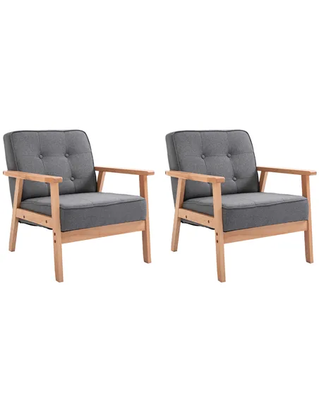 HOMCOM Armchair, Linen Fabric Accent Chair, Occasional Chair with Beech Wood Frame for Living Room, Reception, Bedroom, Balcony,