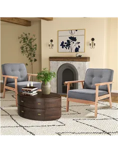HOMCOM Armchair, Linen Fabric Accent Chair, Occasional Chair with Beech Wood Frame for Living Room, Reception, Bedroom, Balcony, 2