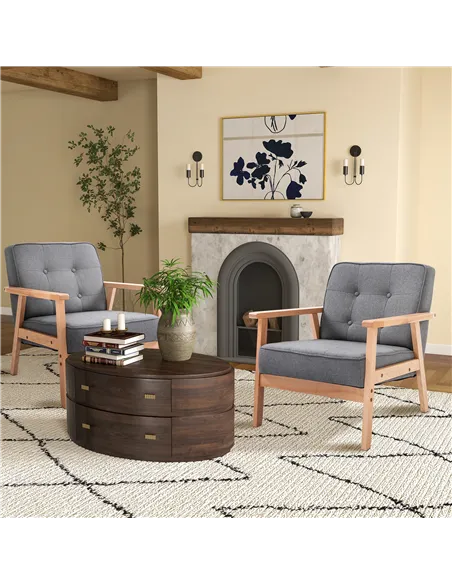 HOMCOM Reception Retro Accent Chair, Grey and Natural Wood, 833-P053