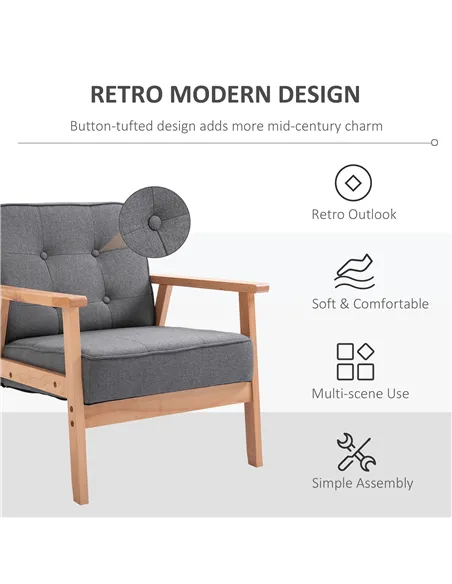 HOMCOM Reception Retro Accent Chair, Grey and Natural Wood, 833-P053