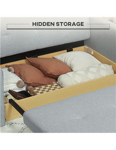 HOMCOM 2 Seater Sofa Bed, Convertible Bed Settee, Modern Linen Loveseat Sofa Couch with 2 Cushions, Hidden Storage for Living Ro