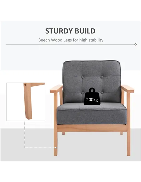 HOMCOM Reception Retro Accent Chair, Grey and Natural Wood, 833-P053