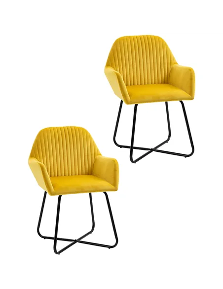 HOMCOM Velvet-Feel Plisse Back Accent Chair - Yellow