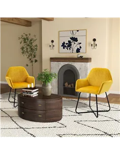 HOMCOM Velvet-Feel Plisse Back Accent Chair - Yellow 2