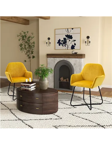 HOMCOM Modern Velvet-Feel Fabric Upholstered Armchair, Yellow 839-P028