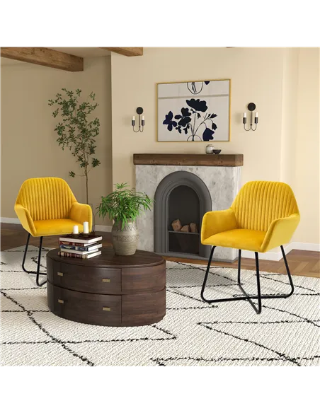 HOMCOM Modern Velvet-Feel Fabric Upholstered Armchair, Yellow 839-P028