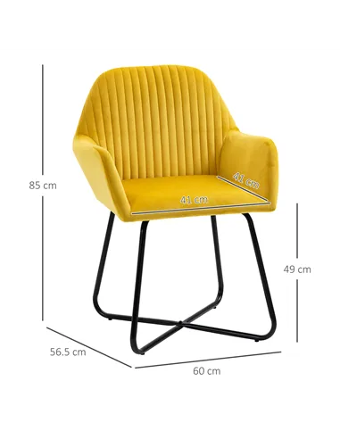 HOMCOM Modern Velvet-Feel Fabric Upholstered Armchair, Yellow 839-P028