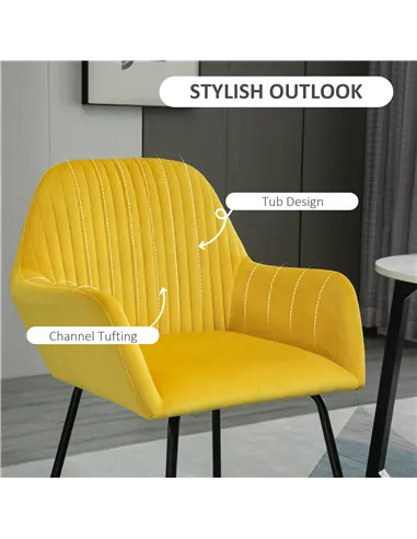 HOMCOM Modern Velvet-Feel Fabric Upholstered Armchair, Yellow 839-P028