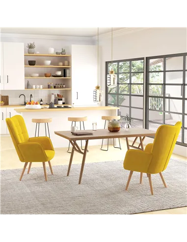 HOMCOM Modern Velvet-Touch Tufted Wingback Armchair, Yellow 839-P033
