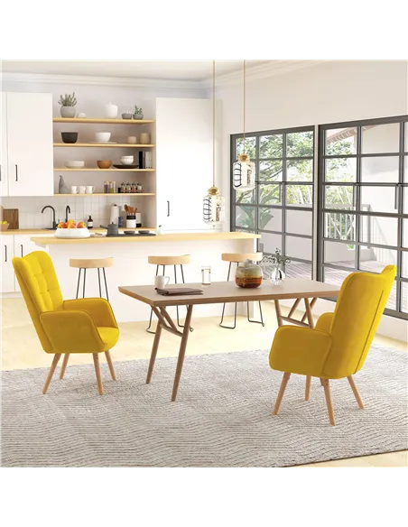 HOMCOM Modern Velvet-Touch Tufted Wingback Armchair, Yellow 839-P033