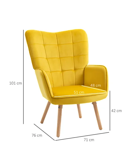 HOMCOM Modern Velvet-Touch Tufted Wingback Armchair, Yellow 839-P033