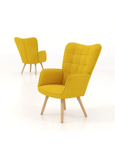 HOMCOM Modern Velvet-Touch Tufted Wingback Armchair, Yellow 839-P033