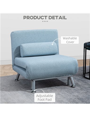 HOMCOM Linen Chair Bed, 3-in-1 Convertible Sleeper Chair with Adjustable Backrest, Pillow, for Living Room, Bedroom, Sky Blue