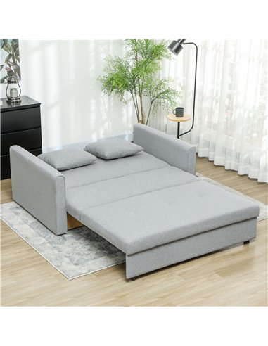 HOMCOM 2 Seater Sofa Bed, Convertible Bed Settee, Modern Linen Loveseat Sofa Couch with 2 Cushions, Hidden Storage for Living Ro