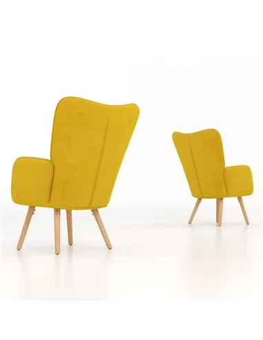 HOMCOM Modern Velvet-Touch Tufted Wingback Armchair, Yellow 839-P033