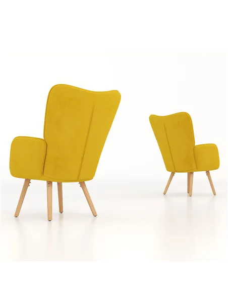HOMCOM Modern Velvet-Touch Tufted Wingback Armchair, Yellow 839-P033