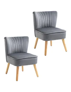 HOMCOM Velvet Accent Chair Occasional Tub Seat Padding Curved Back with Wood Frame Legs Home Furniture Set of 2 Grey