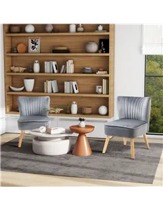 HOMCOM Velvet Accent Chair Occasional Tub Seat Padding Curved Back with Wood Frame Legs Home Furniture Set of 2 Grey 2
