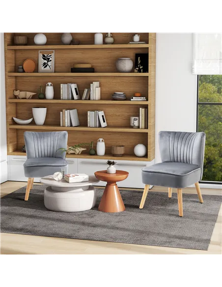 HOMCOM Velvet Armchair Duo: Tub-Style Accent Chairs, Grey 833-P060