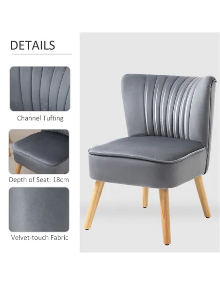 HOMCOM Velvet Armchair Duo: Tub-Style Accent Chairs, Grey 833-P060