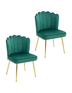 HOMCOM Shell Dining Chairs Set of 2, Upholstered Kitchen Chairs with Gold Metal Legs and Backrest, Velvet Fabric Lounge Leisure 