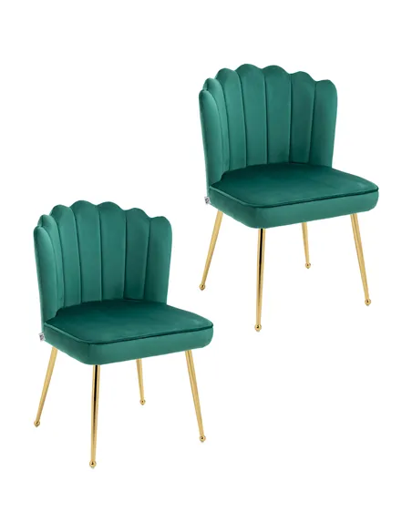 HOMCOM Shell Dining Chairs Set of 2, Upholstered Kitchen Chairs with Gold Metal Legs and Backrest, Velvet Fabric Lounge Leisure 