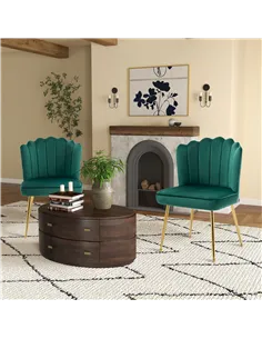 HOMCOM Shell Dining Chairs Set of 2, Upholstered Kitchen Chairs with Gold Metal Legs and Backrest, Velvet Fabric Lounge Leisure  2