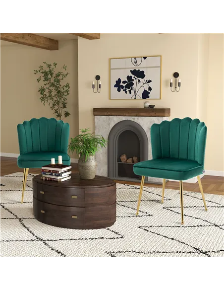 HOMCOM Set of 2 Modern Shell Luxe Velvet Accent Chair, Green 839-P029