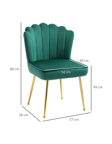 HOMCOM Set of 2 Modern Shell Luxe Velvet Accent Chair, Green 839-P029