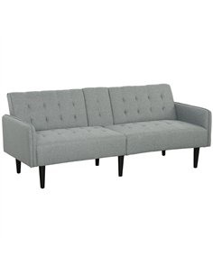 HOMCOM Three-Seater Sofa Bed, with Cupholders - Light Grey
