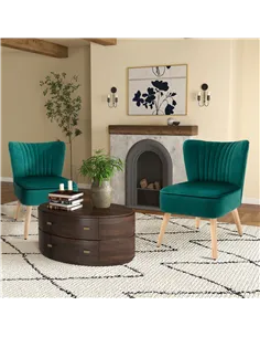 HOMCOM Velvet Accent Chair Occasional Tub Seat Padding Curved Back with Wood Frame Legs Home Furniture Set of 2 Green 2