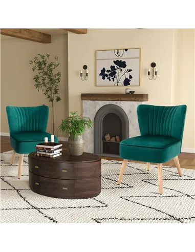 HOMCOM Set of 2 Velvet Accent Chair, Occasional Tub Seat, Green 833-P059